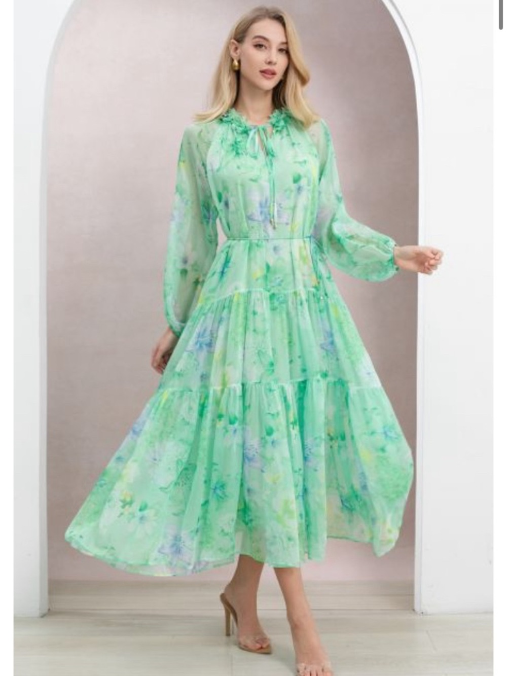NWT Chicwish Mint Green Floral Tiered Maxi Dress